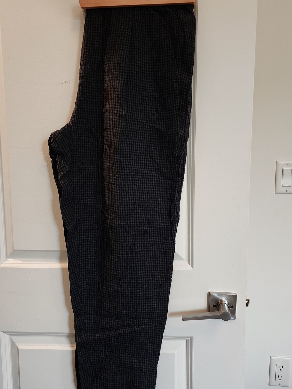 NWT Eileen Fisher Black/Blue Checked Linen Lantern Pants